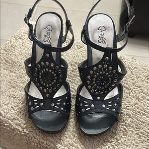 Carlos by Carlos Santana Radiance Blue Studded Sandals with Cutout Design